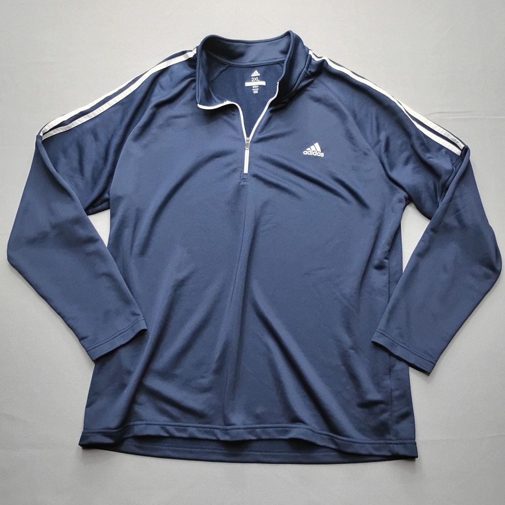 Adidas Golf Mens 2XL Navy Blue 1/4 Zip Pullover 3-Stripe Long Sleeve Shirt 3962